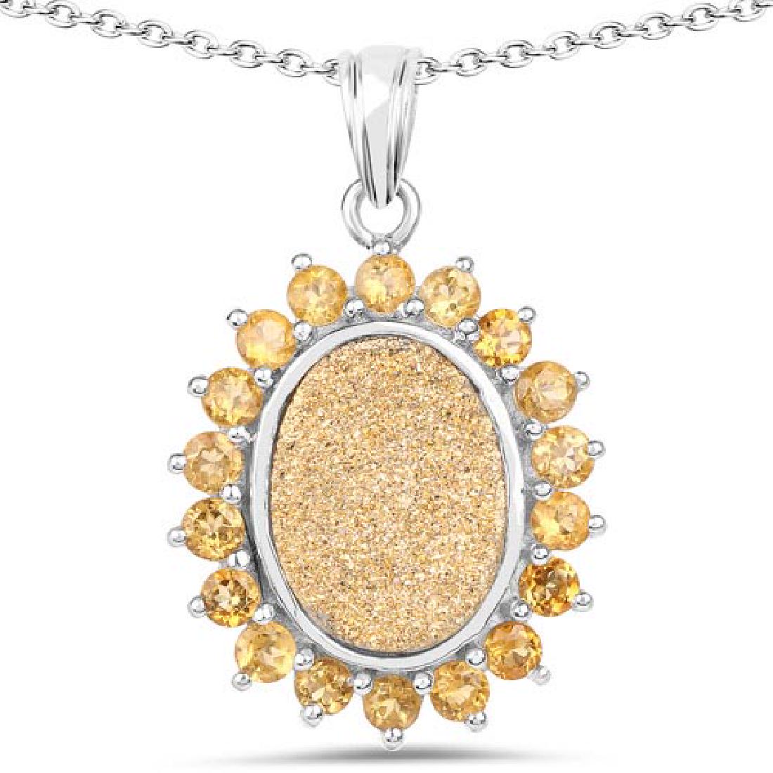 7.70 CTW Genuine Golden Drusy and Citrine .925 Sterling: 7.70 CTW Genuine Golden Drusy and Citrine .925 Sterling Silver Pendant **|**|** 7.70 CTW Genuine Golden Drusy and Citrine .925 Sterling Silver Pendant #1AC54927