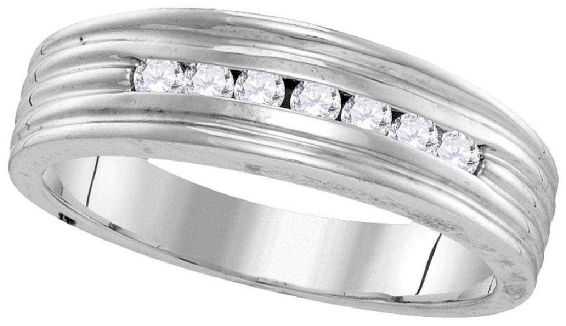 10kt White Gold Mens Round Diamond Ribbed Wedding Band: 10kt White Gold Mens Round Diamond Ribbed Wedding Band Ring 1/4 Cttw **|**|** 10kt White Gold Mens Round Diamond Ribbed Wedding Band Ring 1/4 Cttw #1AC44333