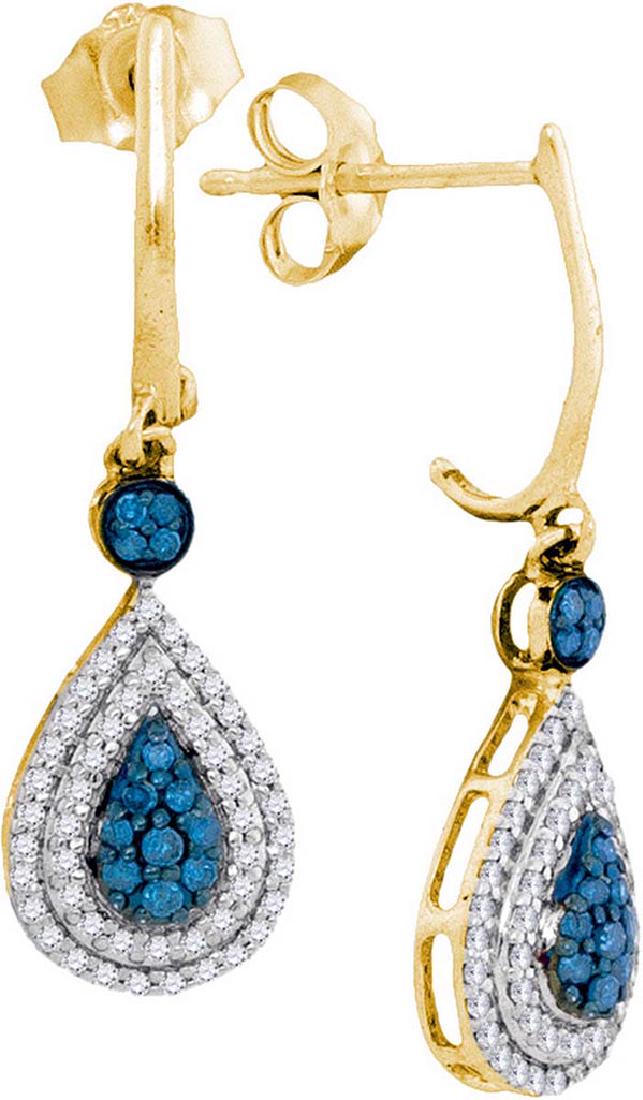 10kt Yellow Gold Womens Round Blue Colored Diamond Tear: 10kt Yellow Gold Womens Round Blue Colored Diamond Teardrop Dangle Earrings 1/2 Cttw **|**|** 10kt Yellow Gold Womens Round Blue Colored Diamond Teardrop Dangle Earrings 1/2 Cttw #1AC44552