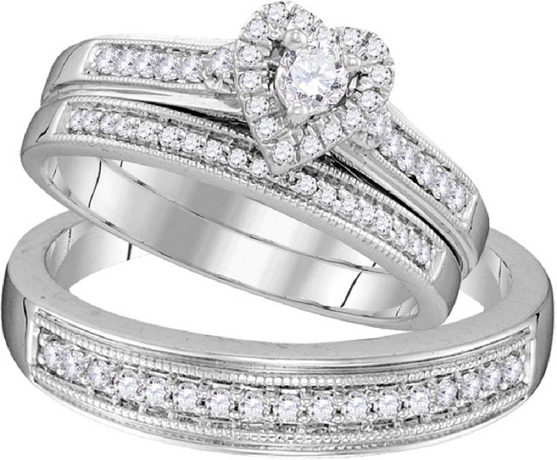 10kt White Gold His & Hers Round Diamond Heart Matching: 10kt White Gold His & Hers Round Diamond Heart Matching Bridal Wedding Ring Band Set 1/2 Cttw **|**|** 10kt White Gold His & Hers Round Diamond Heart Matching Bridal Wedding Ring Band Set 1/2 Cttw #1A