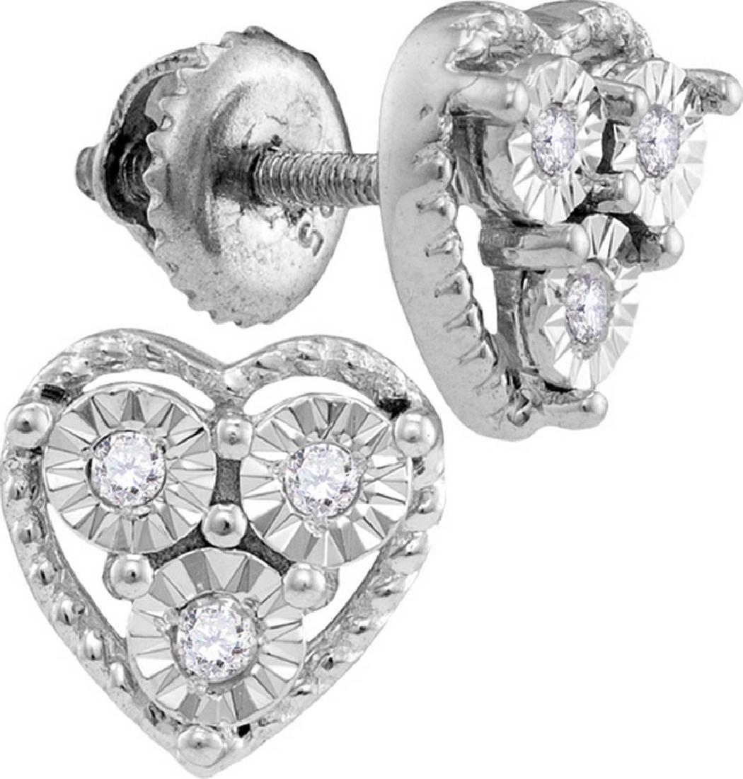 Sterling Silver Womens Round Diamond Heart Frame Screwb: Sterling Silver Womens Round Diamond Heart Frame Screwback Earrings 1/20 Cttw **|**|** Sterling Silver Womens Round Diamond Heart Frame Screwback Earrings 1/20 Cttw #1AC44732