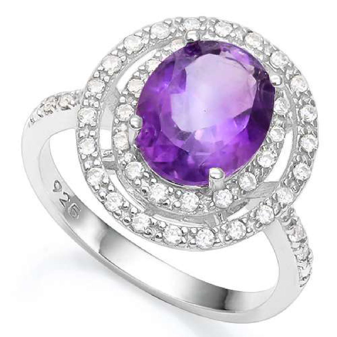 2 1/3 CTW AMETHYST & 1/5 CT CREATED WHITE SAPPHIRE 925: 2 1/3 CTW AMETHYST & 1/5 CT CREATED WHITE SAPPHIRE 925 STERLING SILVER RING **|**|** 2 1/3 CTW AMETHYST & 1/5 CT CREATED WHITE SAPPHIRE 925 STERLING SILVER RING #1AC26616
