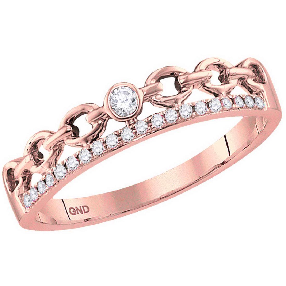 10kt Rose Gold Womens Round Diamond Rolo Link Stackable: 10kt Rose Gold Womens Round Diamond Rolo Link Stackable Band Ring 1/12 Cttw **|**|** 10kt Rose Gold Womens Round Diamond Rolo Link Stackable Band Ring 1/12 Cttw #1AC45622