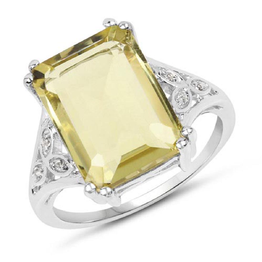 6.68 CTW Genuine Lemon Quartz and White Topaz .925 Ster: 6.68 CTW Genuine Lemon Quartz and White Topaz .925 Sterling Silver Ring **|**|** 6.68 CTW Genuine Lemon Quartz and White Topaz .925 Sterling Silver Ring #1AC51839
