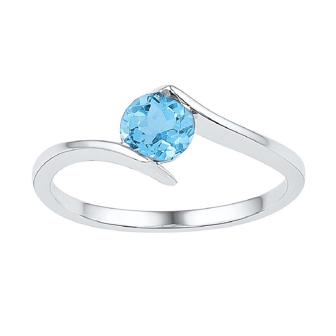 10kt White Gold Womens Round Lab-Created Blue Topaz Sol: 10kt White Gold Womens Round Lab-Created Blue Topaz Solitaire Ring 7/8 Cttw **|**|** 10kt White Gold Womens Round Lab-Created Blue Topaz Solitaire Ring 7/8 Cttw #1AC44470