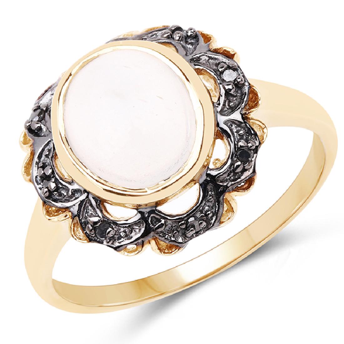 14K Yellow Gold Plated 3.04 CTW Genuine White Moonstone: 14K Yellow Gold Plated 3.04 CTW Genuine White Moonstone and Black Diamond .925 Sterling Silver Ring **|**|** 14K Yellow Gold Plated 3.04 CTW Genuine White Moonstone and Black Diamond .925 Sterling Sil