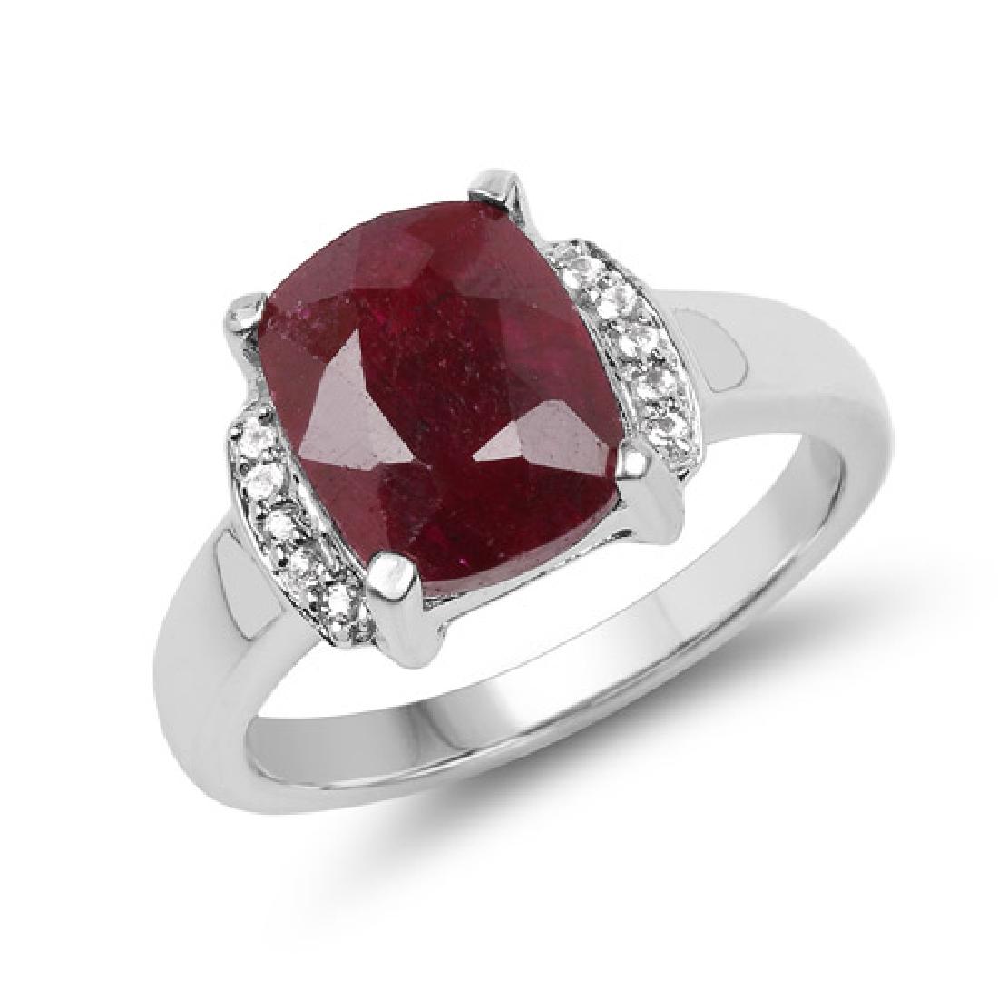 4.05 CTW Dyed Ruby and White Topaz .925 Sterling Silver: 4.05 CTW Dyed Ruby and White Topaz .925 Sterling Silver Ring **|**|** 4.05 CTW Dyed Ruby and White Topaz .925 Sterling Silver Ring #1AC59310