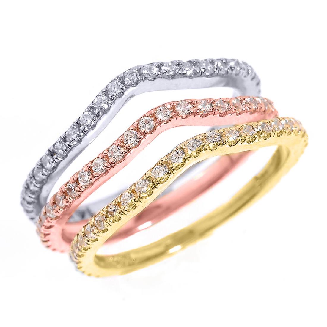 14k Tri Color Gold Chevron Diamond Stackable 3-Piece We: 14k Tri Color Gold Chevron Diamond Stackable 3-Piece Wedding Ring Set APPROX .65 CTW (I1) **|**|** 14k Tri Color Gold Chevron Diamond Stackable 3-Piece Wedding Ring Set APPROX .65 CTW (I1) #1AC23643