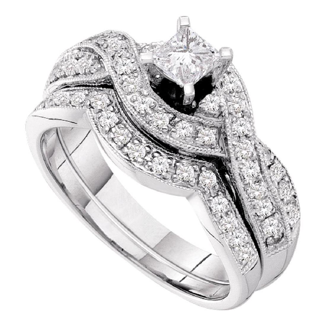 14k White Gold Princess Diamond Bridal Wedding Engageme: 14k White Gold Princess Diamond Bridal Wedding Engagement Ring Band Set 3/4 Ctw **|**|** Band Style:With Diamonds; Natural Lab-Created:Natural; Clarity:I1; Center Stone Weight:0.33; Diamond Color:H-I;