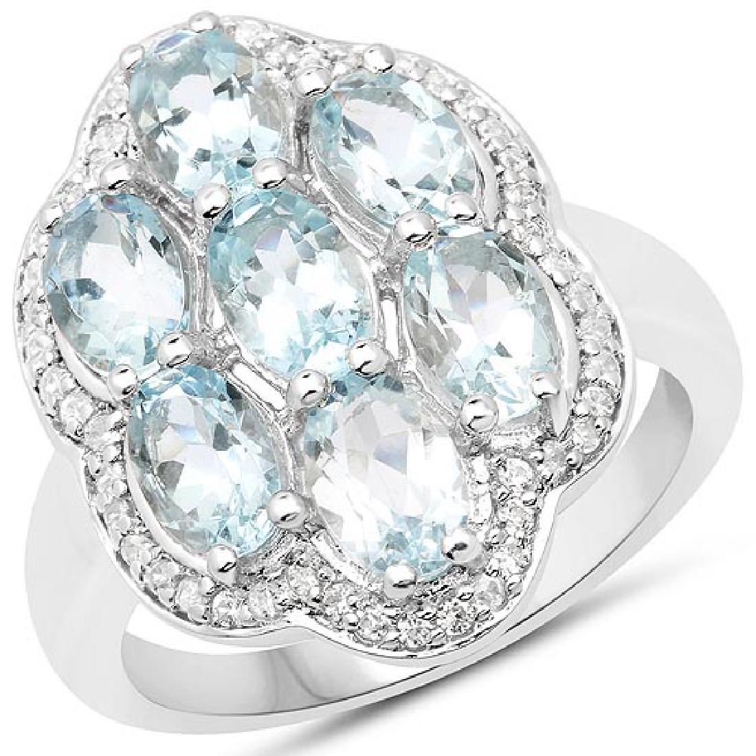3.09 CTW Genuine Aquamarine and White Zircon .925 Sterl: 3.09 CTW Genuine Aquamarine and White Zircon .925 Sterling Silver Ring **|**|** 3.09 CTW Genuine Aquamarine and White Zircon .925 Sterling Silver Ring #1AC58851