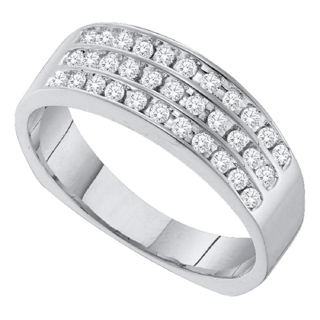 14k White Gold Mens Round Pave-set Diamond Triple Row W: 14k White Gold Mens Round Pave-set Diamond Triple Row Wedding Band 1/2 Cttw **|**|** Natural Lab-Created:Natural; Clarity:I3; Diamond Color:I-J; Gender:Mens; Main Stone:Diamond; Main Stone Color:White