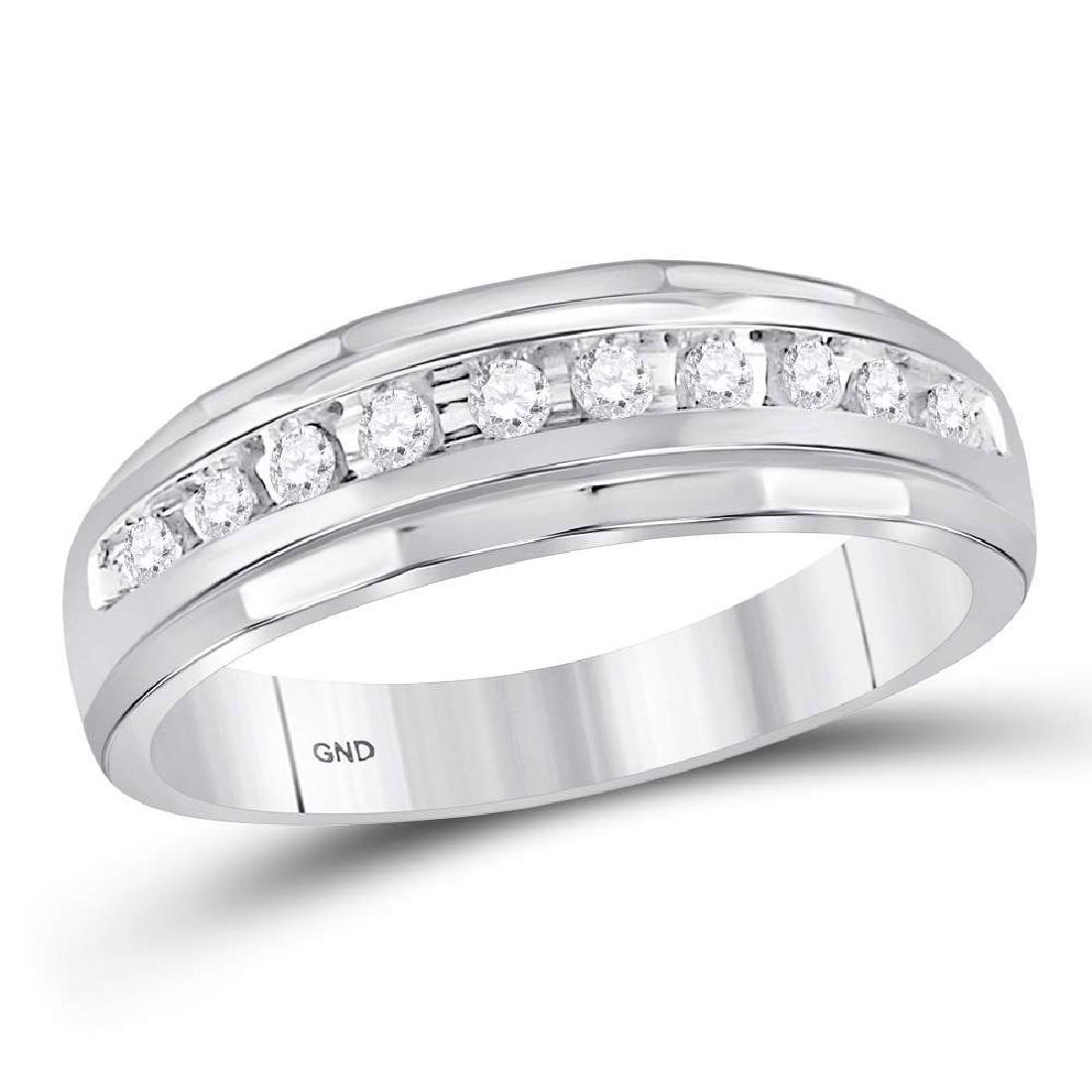 10kt White Gold Mens Round Diamond Single Row Grooved W: 10kt White Gold Mens Round Diamond Single Row Grooved Wedding Band Ring 1/4 Cttw **|**|** Natural Lab-Created:Natural; Clarity:I3; Diamond Color:J-K; Gender:Mens; Main Stone:Diamond; Main Stone Color: