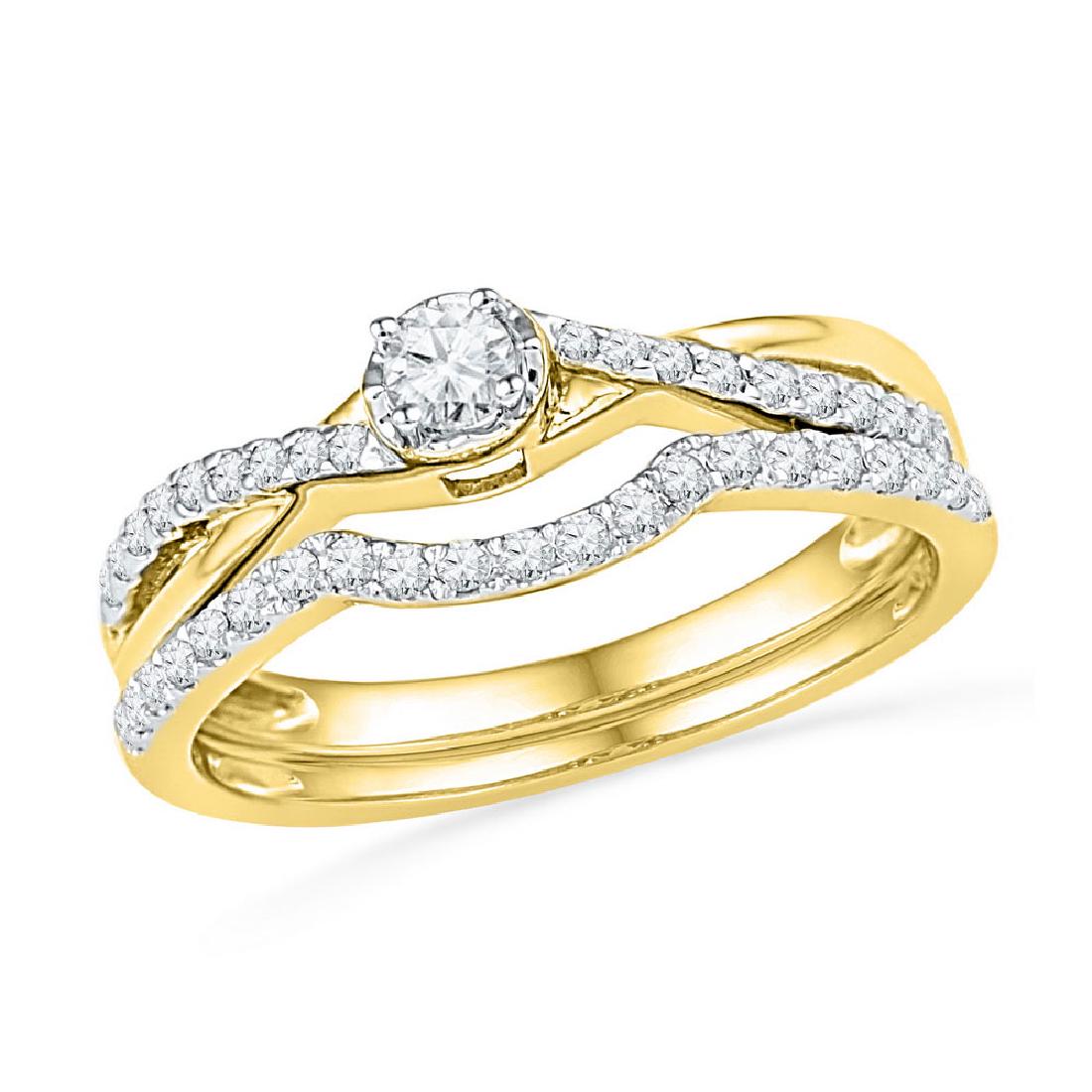 10k Yellow Gold Round Diamond Twist Bridal Wedding Enga: 10k Yellow Gold Round Diamond Twist Bridal Wedding Engagement Ring Set 1/3 Cttw **|**|** Band Style:With Diamonds; Natural Lab-Created:Natural; Clarity:I2; Center Stone Weight:0.11; Diamond Color:H-I;