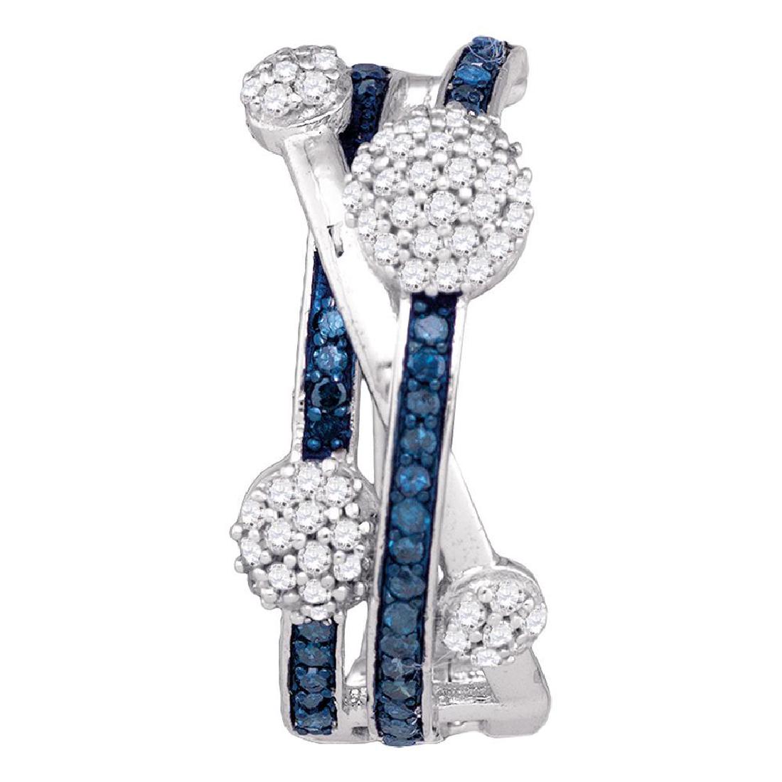 10kt White Gold Womens Round Blue Color Enhanced Diamon: 10kt White Gold Womens Round Blue Color Enhanced Diamond Cluster Hoop Earrings **|**|** Natural Lab-Created:Natural; Clarity:I3; Diamond Color:Blue; Fastening:Snap Closure; Main Stone:Diamond; Main St