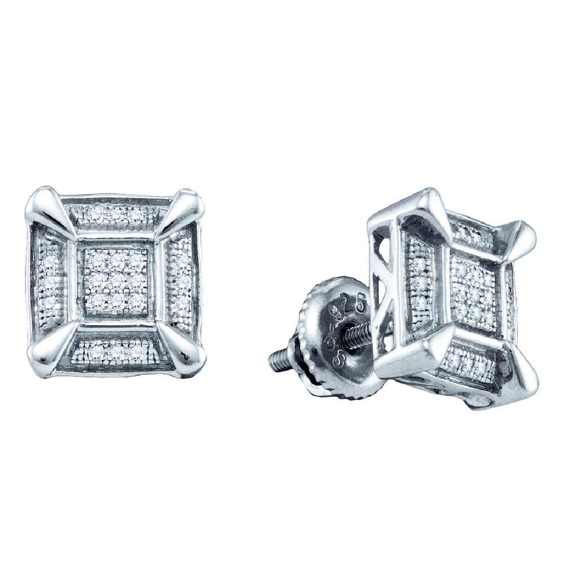 Sterling Silver Mens Round Diamond Square Cluster Stud: Sterling Silver Mens Round Diamond Square Cluster Stud Earrings 1/8 Cttw **|**|** Natural Lab-Created:Natural; Clarity:I3; Diamond Color:J-K; Fastening:Screw Back (pierced); Main Stone:Diamond; Main S