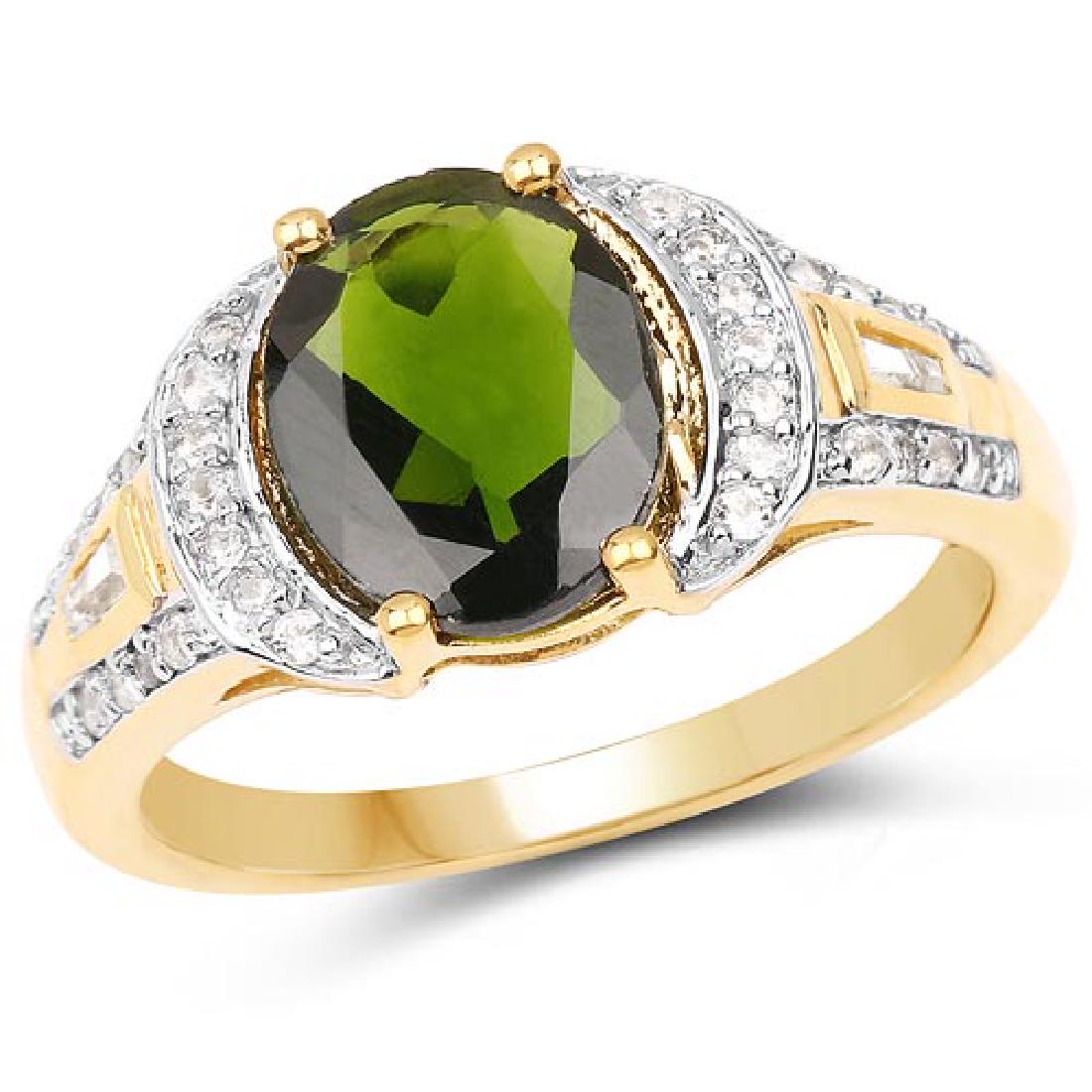 18K Yellow Gold Plated 2.79 Carat Genuine Chrome Diopsi: 18K Yellow Gold Plated 2.79 Carat Genuine Chrome Diopside & White Topaz .925 Sterling Silver Ring **|**|** 18K Yellow Gold Plated 2.79 Carat Genuine Chrome Diopside & White Topaz .925 Sterling Silver