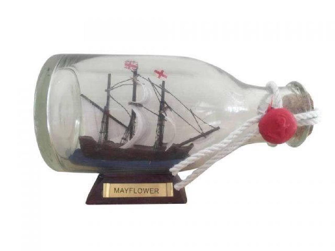 Mayflower Model Ship in a Glass Bottle 5in.: Mayflower Model Ship in a Glass Bottle 5in. **|**|** The ship in a bottle is one of the classic items of nautical d?cor as much fun and mystery as it is remarkable craftsmanship.?Now you can enjoy an 