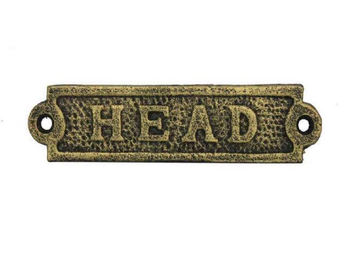 Antique Gold Cast Iron Head Sign 6in.: Antique Gold Cast Iron Head Sign 6in. **|**|** Ideal for posting on a boat in a boathouse or any nautical themed room this brilliant Antique Gold Cast Iron Head Sign 6in. clearly gets its point across
