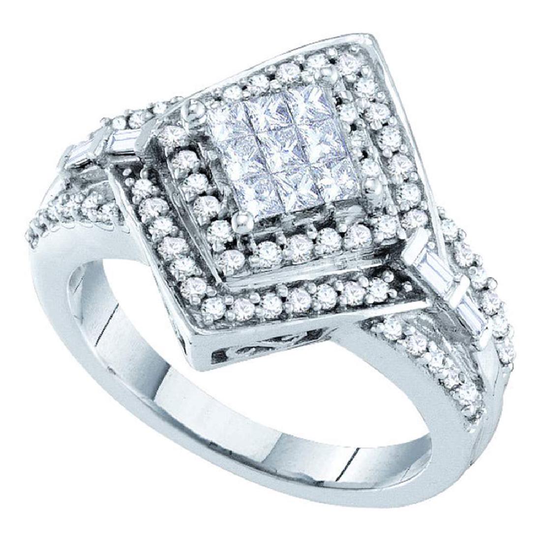 14kt White Gold Princess Diamond Cluster Bridal Wedding: 14kt White Gold Princess Diamond Cluster Bridal Wedding Engagement Ring 3/4 Ctw **|**|** Natural Lab-Created:Natural; Clarity:I2; Diamond Color:H-I; Main Stone:Diamond; Main Stone Color:White; Main St