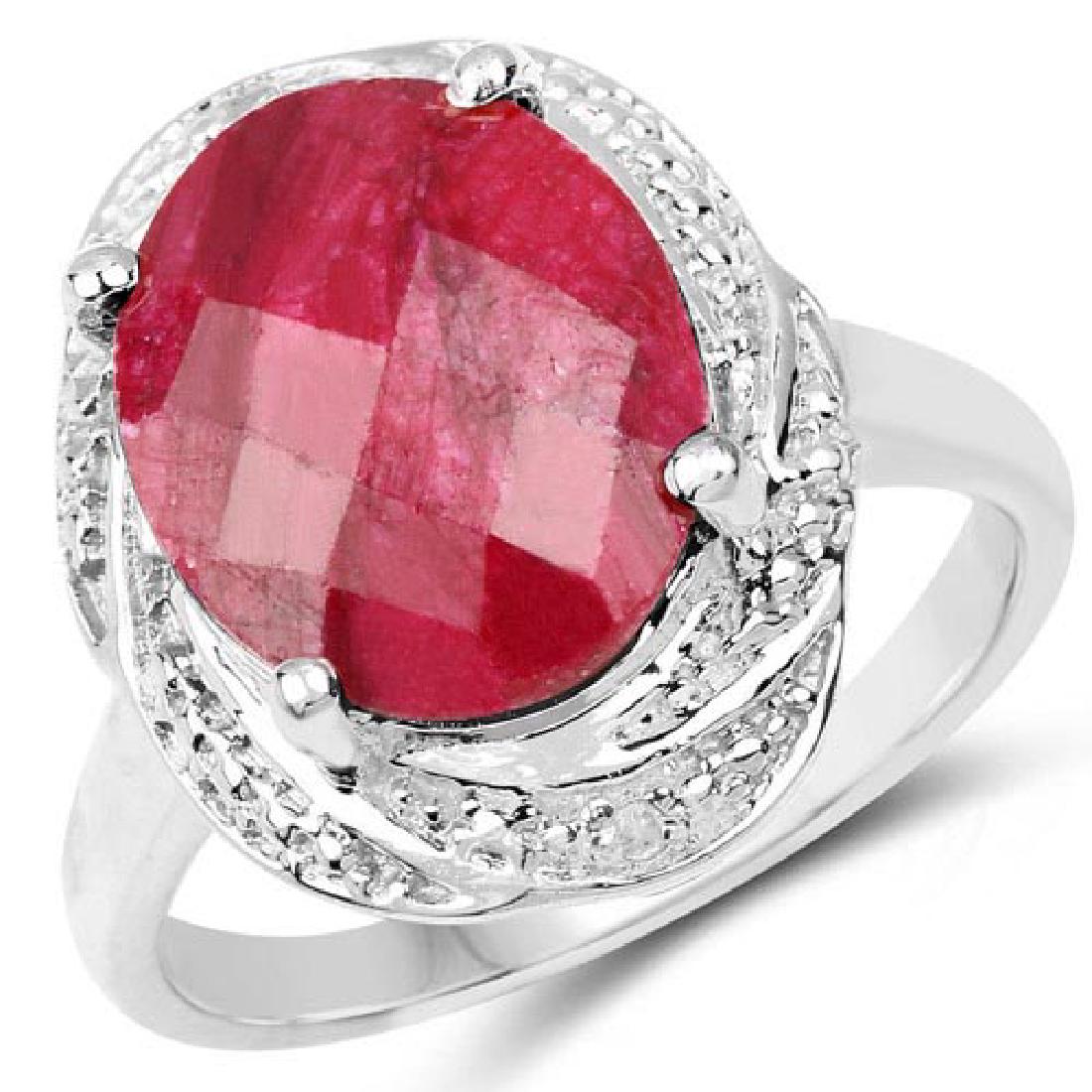 5.26 Carat Dyed Ruby and White Diamond .925 Sterling Si: 5.26 Carat Dyed Ruby and White Diamond .925 Sterling Silver Ring **|**|** 5.26 Carat Dyed Ruby and White Diamond .925 Sterling Silver Ring #1AC92839