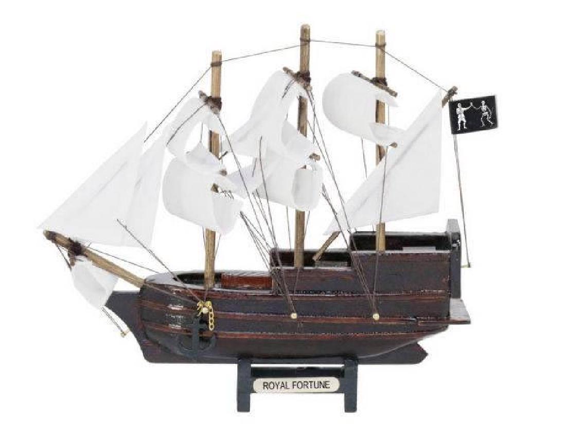 Wooden Black Barts Royal Fortune White Sails Model Pira: Wooden Black Barts Royal Fortune White Sails Model Pirate Ship 7in. **|**|** Captained by the dreaded Black Bart the Royal Fortune is a ship known throughout pirate lore. Delightfully recreated in thi
