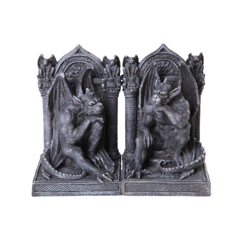 THINKER GARGOYLE BOOKENDS SET: THINKER GARGOYLE BOOKENDS SET **|**|** Approx Dims: 8 1/2in. x 4 3/4in. x 6 3/4in. Material: Cold Cast Resin Description: Hand Painted #1AC27474