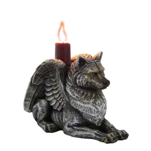 WOLF GARGOYLE CANDLEHOLDER: WOLF GARGOYLE CANDLEHOLDER **|**|** Approx Dims: 5 3/4in. x 2 1/2in. x 3 3/4in. Material: Cold Cast Resin Description: Hand Painted #1AC27468