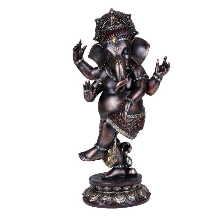 DANCING GANESHA: DANCING GANESHA **|**|** Approx Dims: 7.25 in. x 5.1 in. x 13.35 in. Material: Cold Cast Resin Description: Hand Painted #1AC26952