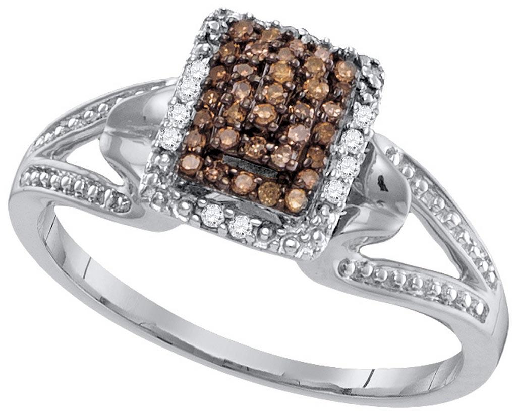 10kt White Gold Womens Round Cognac-brown Colored Diamo: 10kt White Gold Womens Round Cognac-brown Colored Diamond Cluster Fashion Ring 1/6 Cttw **|**|** 10kt White Gold Womens Round Cognac-brown Colored Diamond Cluster Fashion Ring 1/6 Cttw #1AC89340