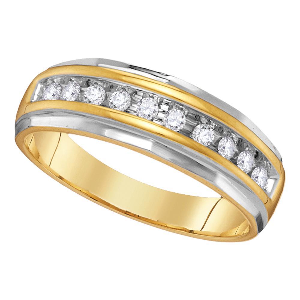 14kt Two-tone Yellow Gold Mens Round Diamond Single Row: 14kt Two-tone Yellow Gold Mens Round Diamond Single Row Grooved Wedding Band Ring 1/4 Cttw **|**|** 14kt Two-tone Yellow Gold Mens Round Diamond Single Row Grooved Wedding Band Ring 1/4 Cttw #1AC62602