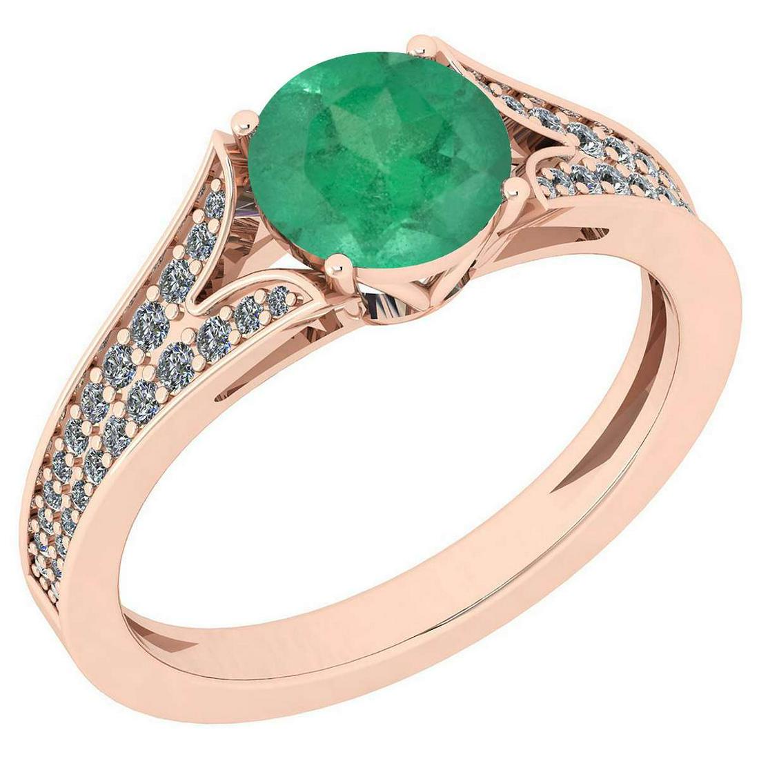 Certified 1.49 Ctw Emerald And Diamond I1/I2 14K Rose G: Certified 1.49 Ctw Emerald And Diamond I1/I2 14K Rose Gold Engagement Ring **|**|** Center Stone Approx Weight: 1.25 Ctw (1 Pcs Round) Center Stone Color: Emerald Center Stone Setting: Prong Side Ston