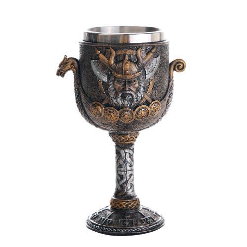 VIKING SHIP GOBLET: VIKING SHIP GOBLET **|**|** Approx Dims: 4 1/2in. x 3 1/2in. x 6 3/4in. Material: Cold Cast Resin Description: Hand Painted #1AC27325