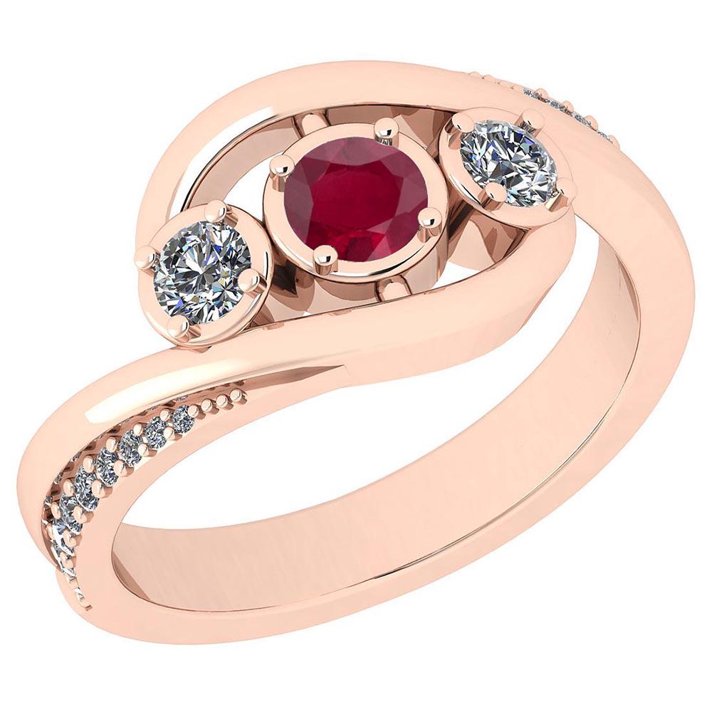 Certified 0.58 Ctw Ruby And Diamond SI1/SI2 10K Rose Go: Certified 0.58 Ctw Ruby And Diamond SI1/SI2 10K Rose Gold 3 Stone Ring **|**|** Center Stone Approx Weight: 0.25 Ctw (1 Pcs Round) Center Stone Color: Ruby Center Stone Setting: Prong Side Stone (20 P