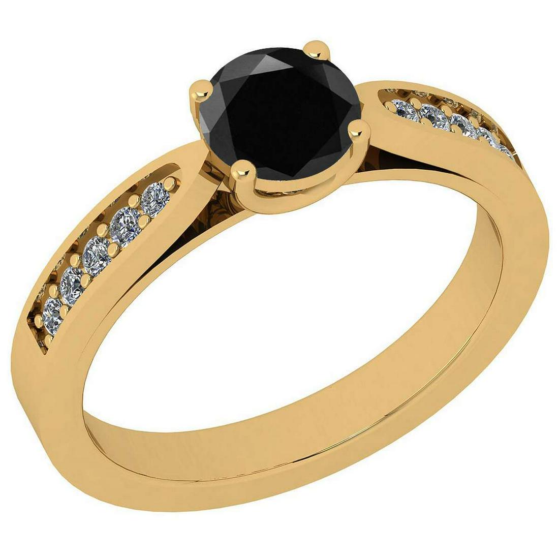 Certified 0.88 Ctw Treated Fancy Black Diamond I1/I2 An: Certified 0.88 Ctw Treated Fancy Black Diamond I1/I2 And G-H Diamond I1/I2 14K Yellow Gold Ring **|**|** Center Stone Approx Weight: 0.75 Ctw (1 Pcs Round) Center Stone Color: Treated Fancy Black Diam