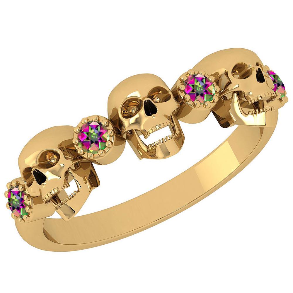 Certified 0.18 Ctw Mystic Topaz Skull Style 18K Yellow: Certified 0.18 Ctw Mystic Topaz Skull Style 18K Yellow Gold Ring **|**|** Center Stone Approx Weight: 0.18 Ctw (4 Pcs Round) Center Stone Color: Mystic Topaz Center Stone Setting: Prong Metal Approx W
