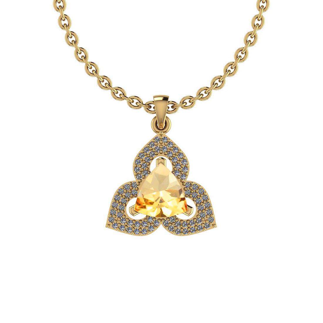 Certified 1.19 Ctw Citrine and Diamond I2/I3 14k Yellow: Certified 1.19 Ctw Citrine and Diamond I2/I3 14k Yellow Gold Vintage Style Pendant **|**|** Center Stone Approx Weight: 1.01 Ctw (1 pcs Trillion) Center Stone Color: Citrine Center Stone Setting: Pron