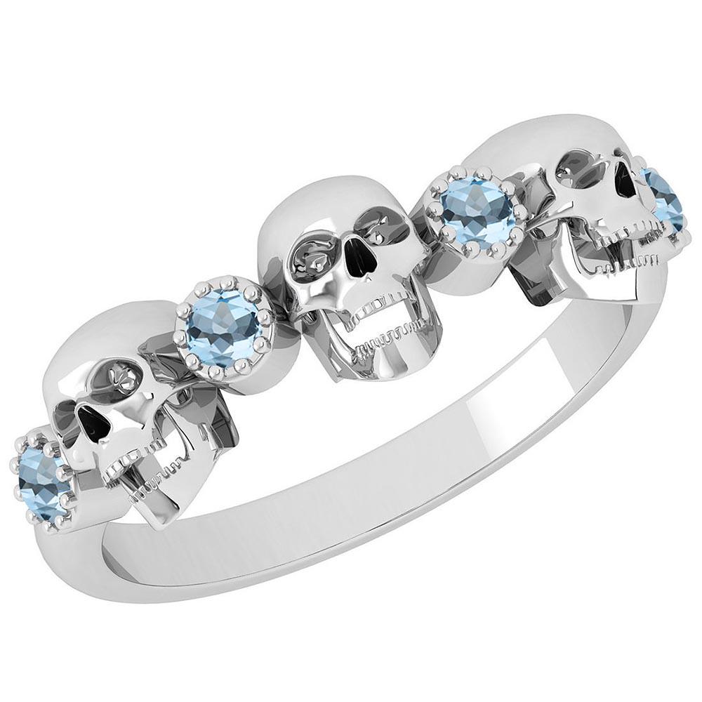 Certified 0.18 Ctw Blue Topaz Skull Style 10K White Gol: Certified 0.18 Ctw Blue Topaz Skull Style 10K White Gold Ring **|**|** Center Stone Approx Weight: 0.18 Ctw (4 Pcs Round) Center Stone Color: Blue Topaz Center Stone Setting: Prong Metal Approx Weight