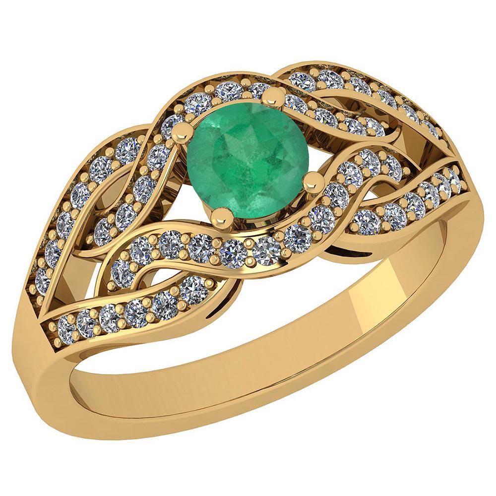 Certified 0.88 Ctw Emerald And Diamond VS/SI1 10K Yello: Certified 0.88 Ctw Emerald And Diamond VS/SI1 10K Yellow Gold Ring **|**|** Center Stone Approx Weight: 0.50 Ctw (1 Pcs Round) Center Stone Color: Emerald Center Stone Setting: Prong Side Stone (48 Pc