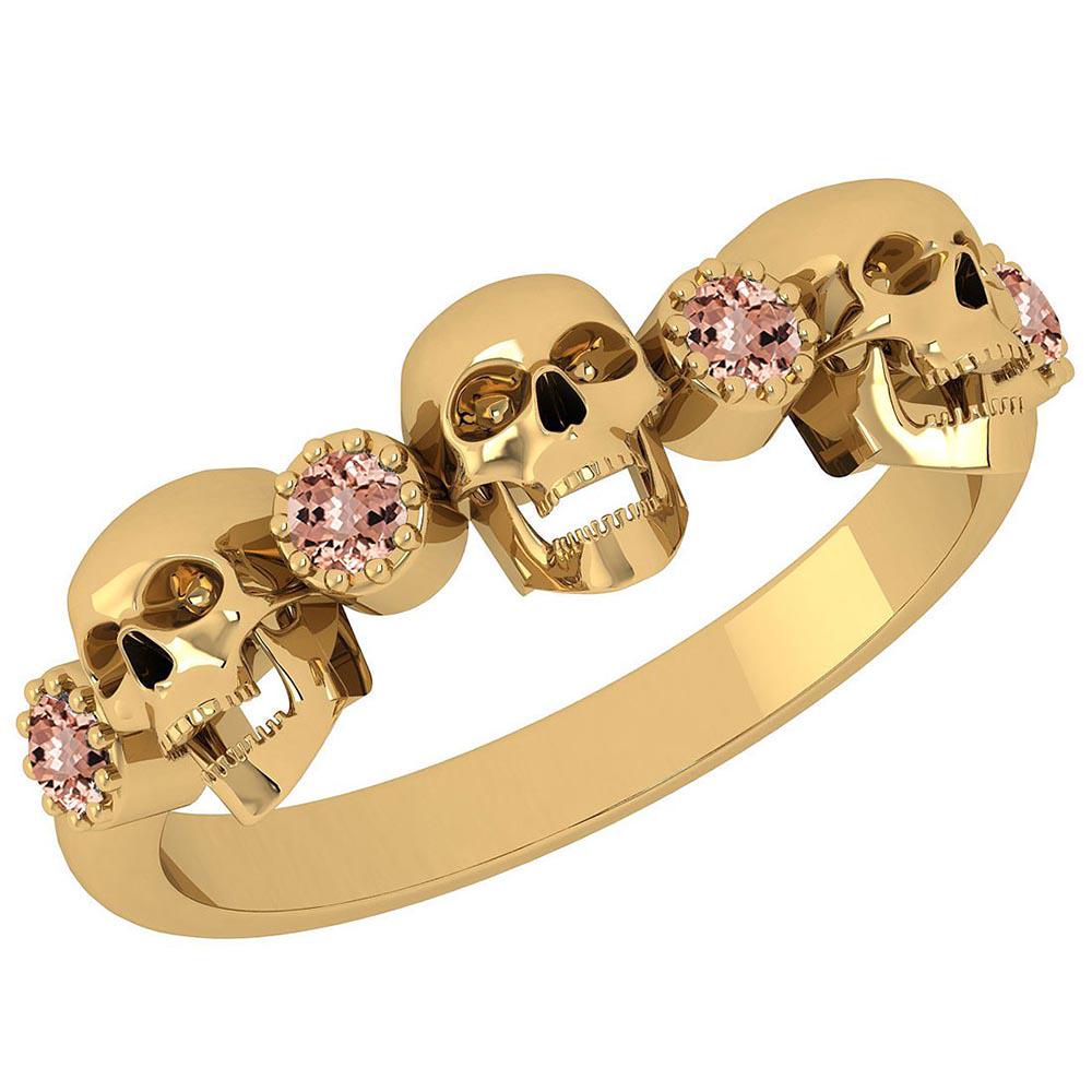 Certified 0.18 Ctw Morganite Skull Style 18K Yellow Gol: Certified 0.18 Ctw Morganite Skull Style 18K Yellow Gold Ring **|**|** Center Stone Approx Weight: 0.18 Ctw (4 Pcs Round) Center Stone Color: Morganite Center Stone Setting: Prong Metal Approx Weight: