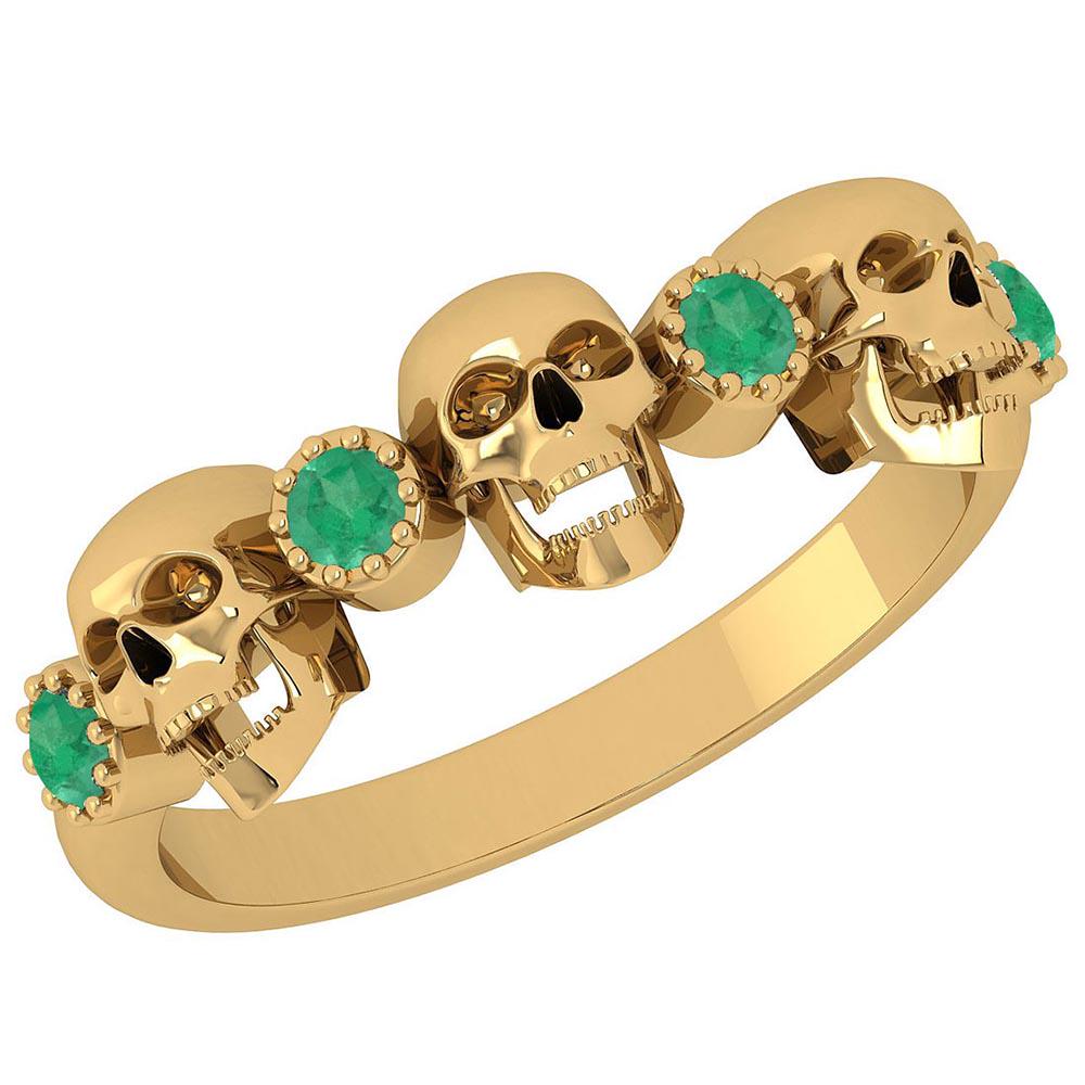Certified 0.18 Ctw Emerald Skull Style 18K Yellow Gold: Certified 0.18 Ctw Emerald Skull Style 18K Yellow Gold Ring **|**|** Center Stone Approx Weight: 0.18 Ctw (4 Pcs Round) Center Stone Color: Emerald Center Stone Setting: Prong Metal Approx Weight: 3.3