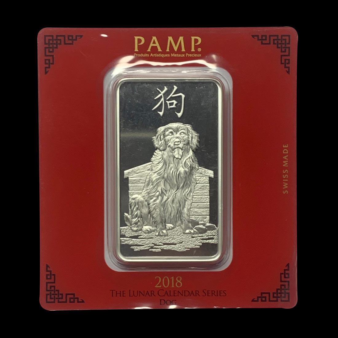 PAMP Suisse Silver Bar 100 Gram - 2018 Dog Design: PAMP Suisse Silver Bar 100 Gram - 2018 Dog Design **|**|** PAMP Suisse Silver Bar 100 Gram - 2018 Dog Design #1AC84765