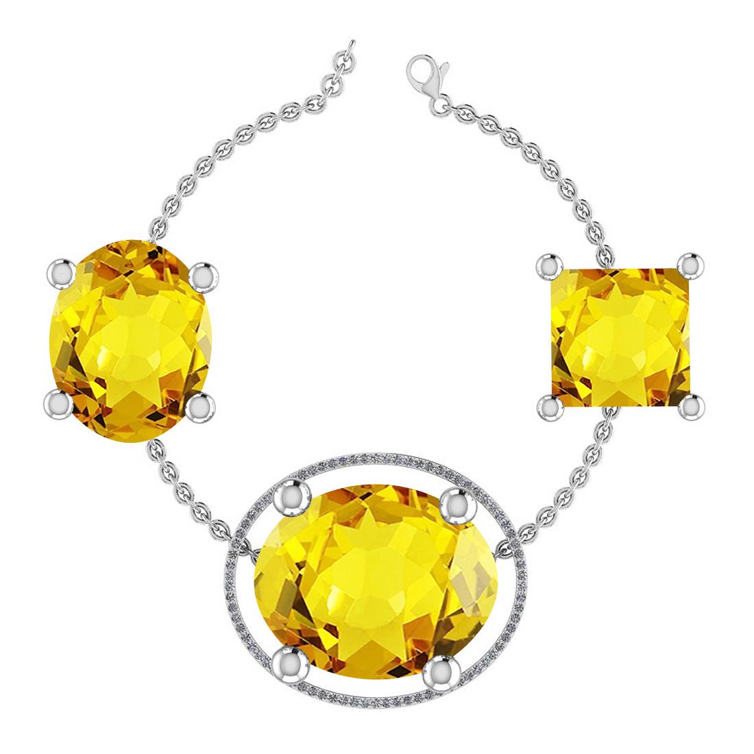 Certified 134.40 Ctw Lemon Topaz And Diamond I2/I3 10K: Certified 134.40 Ctw Lemon Topaz And Diamond I2/I3 10K Gold Victorian Style Bracelet **|**|** Center Stone Approx Weight: 133.78 Ctw (3Pcs Oval Princess Cut) Center Stone Color: Lemon Topaz Center Sto