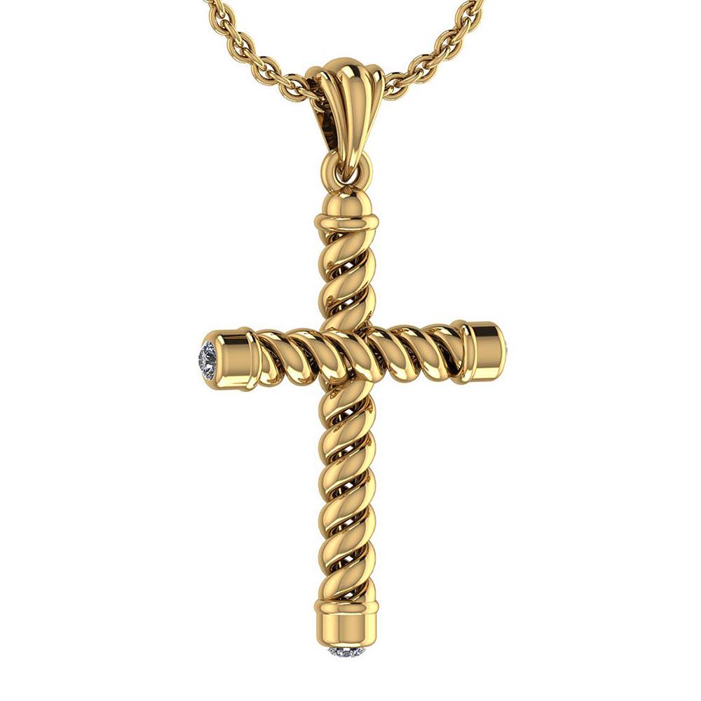 Certified 0.09 Ctw Diamond I1/I2 Cross 10K Yellow Gold: Certified 0.09 Ctw Diamond I1/I2 Cross 10K Yellow Gold Pendant **|**|** Center Stone Approx Weight: 0.09 Ctw (3 Pcs Round) Center Stone Color: White G-H Diamond Stone Clarity: I1/I2 Center Stone Setti