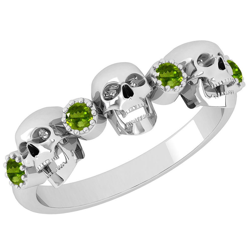 Certified 0.18 Ctw Peridot Skull Style 10K White Gold R: Certified 0.18 Ctw Peridot Skull Style 10K White Gold Ring **|**|** Center Stone Approx Weight: 0.18 Ctw (4 Pcs Round) Center Stone Color: Peridot Center Stone Setting: Prong Metal Approx Weight: 2.60