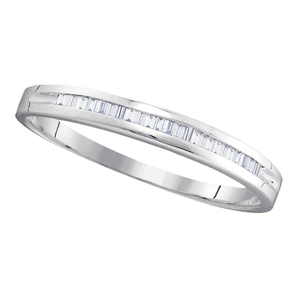 10kt White Gold Womens Baguette Diamond Wedding Anniver: 10kt White Gold Womens Baguette Diamond Wedding Anniversary Band 1/6 Cttw **|**|** Metal Type: 10kt White Gold ; Item Number: 7616 ; Style: Bands ; Ring Size: Ring size selectable ; Carats Total Weigh