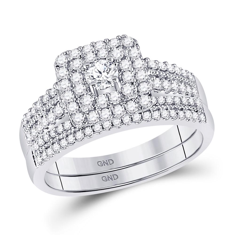 14kt White Gold Round Diamond Double Halo Bridal Weddin: 14kt White Gold Round Diamond Double Halo Bridal Wedding Ring Band Set 3/4 Cttw **|**|** Metal Type: 14kt White Gold ; Item Number: 72464 ; Style: Solitaires ; Ring Size: Ring size selectable ; Carats