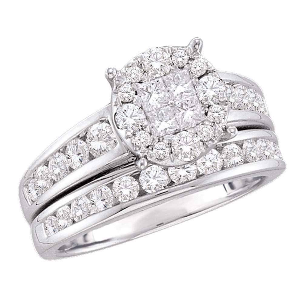 14kt White Gold Diamond Cluster Bridal Wedding Ring Ban: 14kt White Gold Diamond Cluster Bridal Wedding Ring Band Set 1-3/8 Cttw **|**|** Metal Type: 14kt White Gold ; Item Number: 48774 ; Style: Clusters ; Ring Size: Ring size selectable ; Carats Total Wei