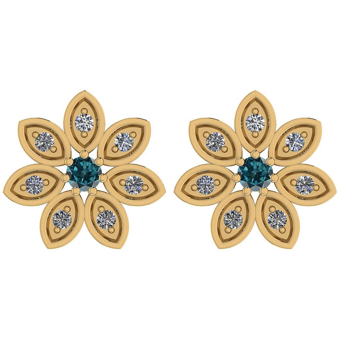 Certified 0.34 Ct Treated Fancy Blue and White Diamond: Certified 0.34 Ct Treated Fancy Blue and White Diamond I1/I2 14k Yellow Gold Stud Earrings **|**|** Center Stone Approx Weight: 0.14 Ct (2 pcs Round Cut) Center Stone Color: Treated Fancy Blue Diamond