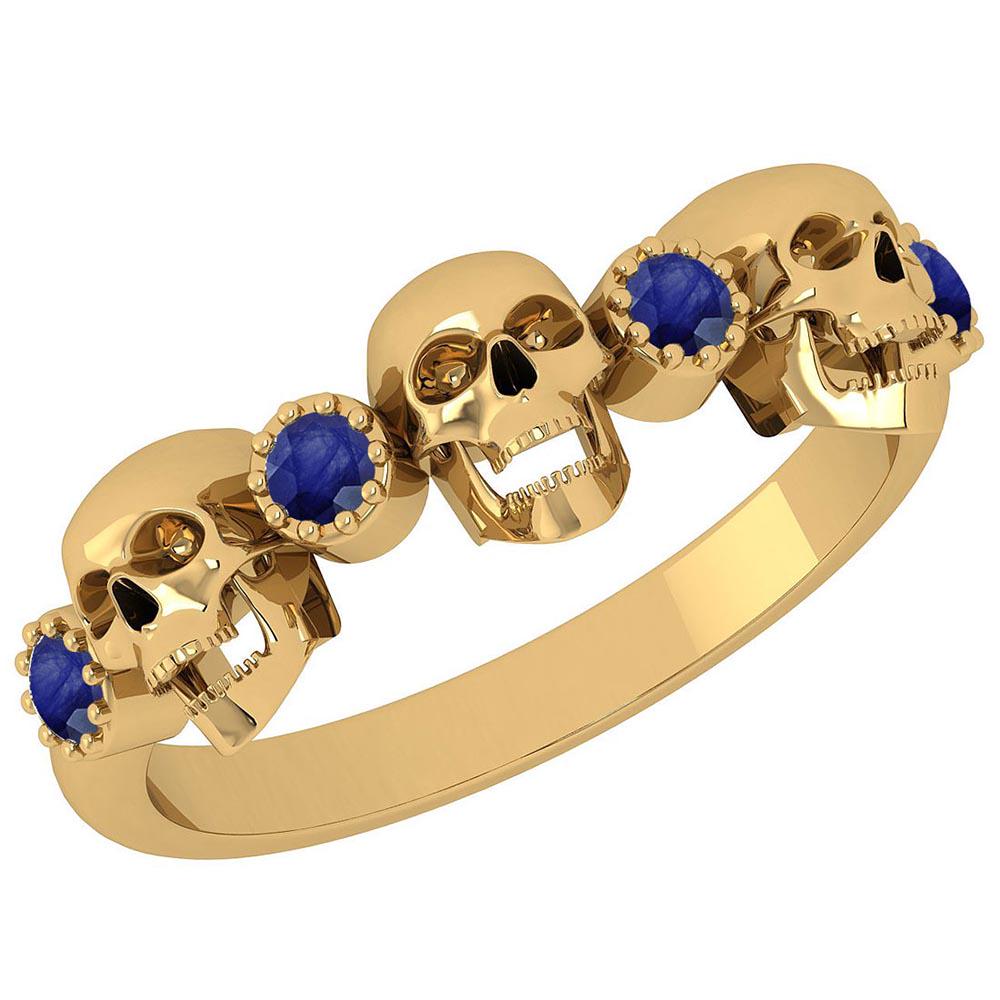Certified 0.18 Ctw Blue Sapphire Skull Style 18K Yellow: Certified 0.18 Ctw Blue Sapphire Skull Style 18K Yellow Gold Ring **|**|** Center Stone Approx Weight: 0.18 Ctw (4 Pcs Round) Center Stone Color: Blue Sapphire Center Stone Setting: Prong Metal Approx
