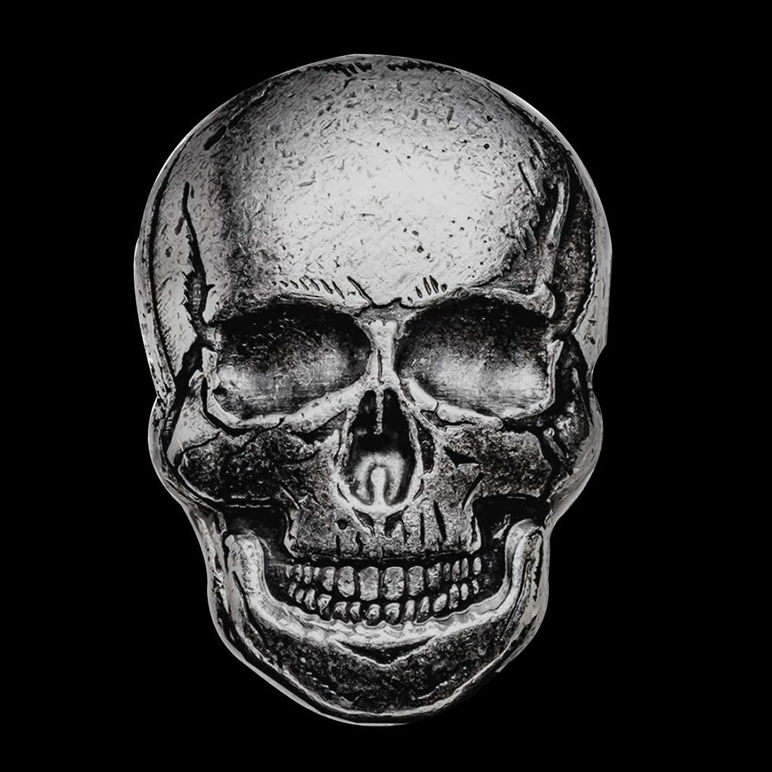 2 oz Silver Human Skull 3D Art Bar with Antique Finish: 2 oz Silver Human Skull 3D Art Bar with Antique Finish -- 2 oz Silver Human Skull 3D Art Bar with Antique Finish #1AC85417